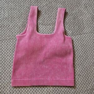 NWT Zenana Washed Ribbed Cropped Tank with Bra Pads Size L/XL Pink